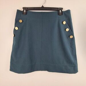 Club Monaco A-line Tailored Mini Skirt 10 Teal Green‎ Lined Gold Buttons Suede